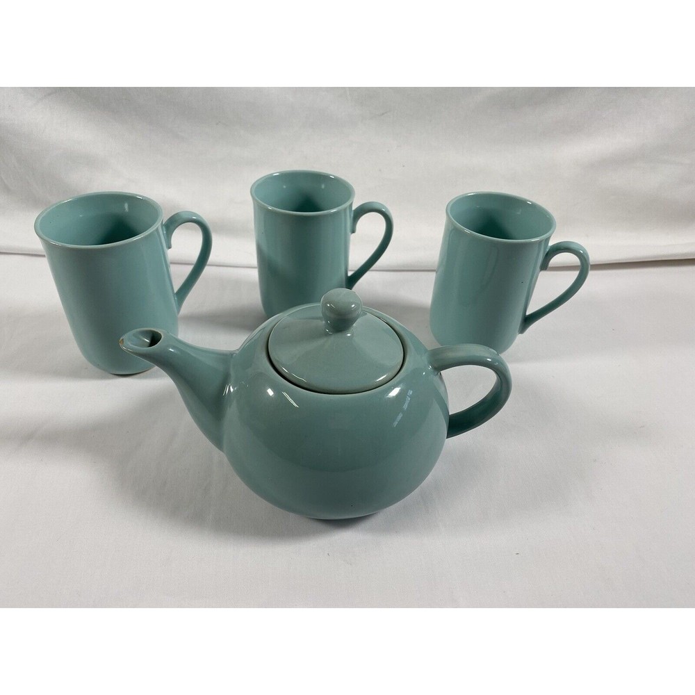 Vintage set of 4 Aqua Green Teapot Tea Cup Coffee Mug